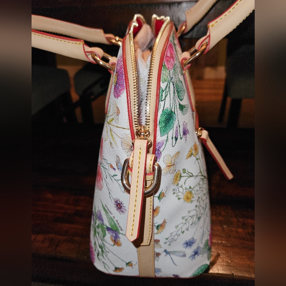 Dooney & Bourke White Floral Satchel with Tan Handles - Picture 6 of 13